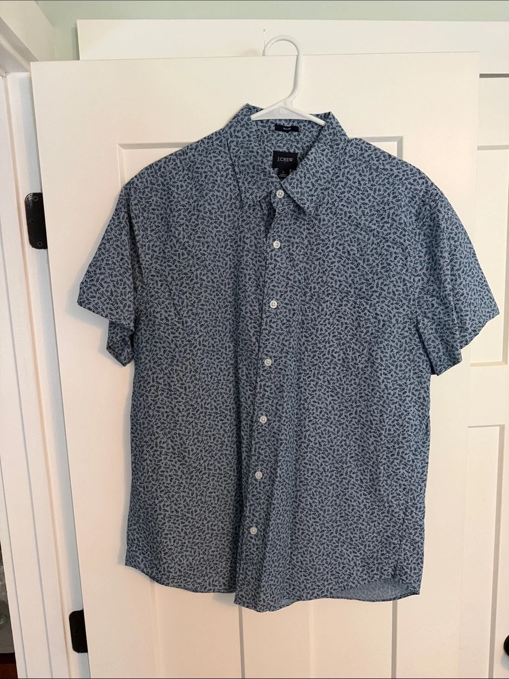 J. Crew Short-Sleeve Blue Microprint Button-Down Shirt